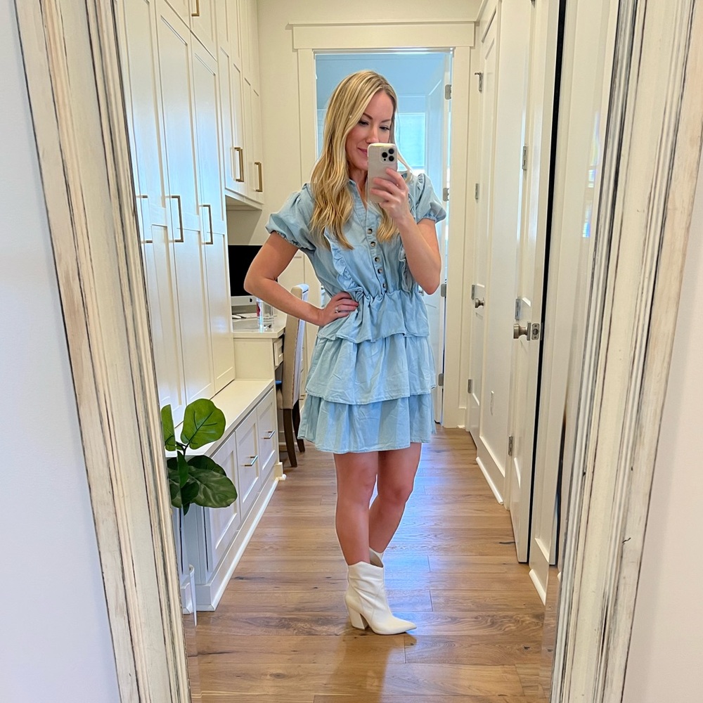 Denim Ruffle Dress- Medium. NWT